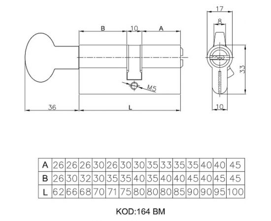 Цилиндровый механизм с вертушкой KALE KILIT 164 BM/68 (26+10+32) мм, латунь, 5 кл. 1005 – изображение 2