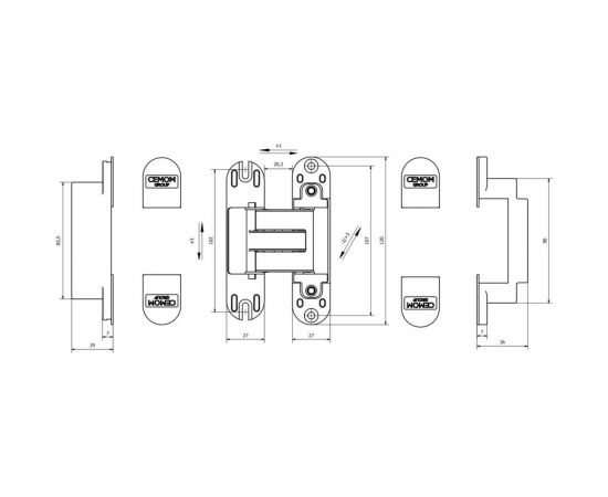 Универсальная дверная скрытая петля Cemom Moatti скрытая, 3D, 120x27 мм, 60 кг, белый CEM0027.07/MP1 – изображение 4