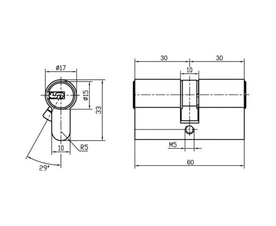 Цилиндр DOORLOCK DL Standard 30x30 мм PN матовый никель 3 ключа 72030 – изображение 5