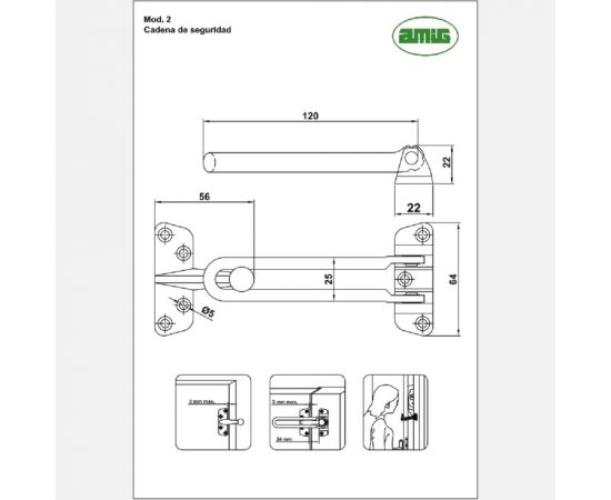Цепь для дверей Amig хромированная, матовая 2 CM – изображение 2