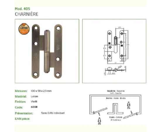 Петля Amig латунь антик IZ-Правая 405-100х58 (IZ) – изображение 2