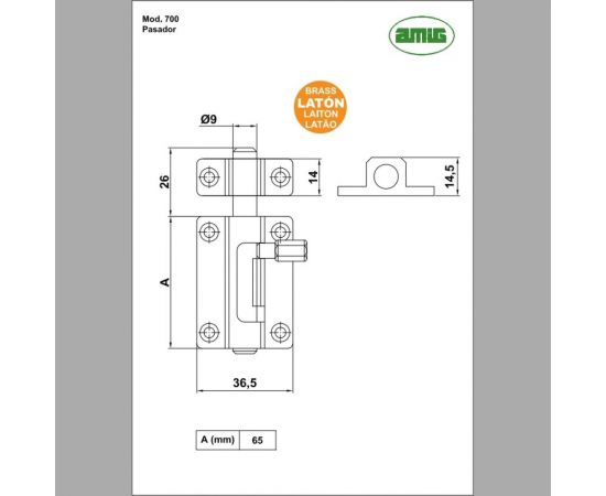 Задвижка Amig латунь, матовый хром 700-65 LCM – изображение 2