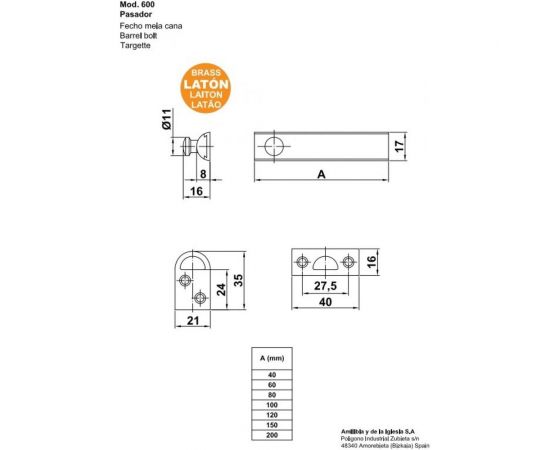 Задвижка Amig латунь 600-40 LP – изображение 2