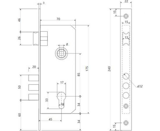 Врезной замок Apecs 2210/60-CR 17402 – изображение 3