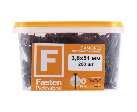 Усиленный саморез FastenPro ШСГД 3,8x51 200 шт., FP-б.пл.конт. 500 мл 14-0020602 – изображение 5