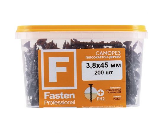 Усиленный саморез FastenPro ШСГД 3,8x45 200 шт., FP-б.пл.конт. 500 мл 14-0020601 – изображение 5