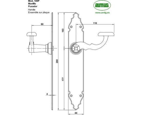Дверная ручка на планке Amig черная, глухая 100-280х45 – изображение 6