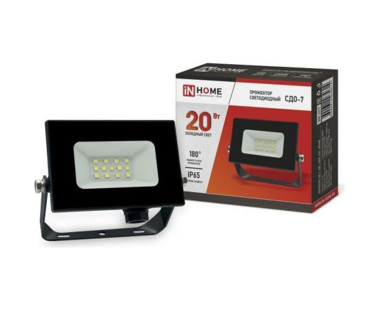 Светодиодный прожектор IN HOME СДО-7 20Вт 230В 6500К IP65 черный 4690612034614 