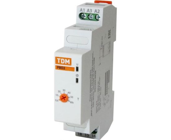 Реле времени TDM РВО2-ВКЛ-0,6с/60сек-8А-24/230В-DIN зад.вкл., 0,6с-60сек, 24-230В AC/DC SQ1503-0028 – изображение 2