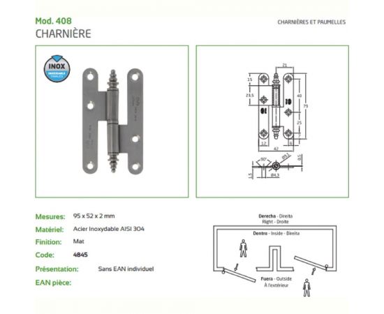 Петля Amig D-левая, нержавеющая сталь 408-9,5 IN (D) – изображение 2