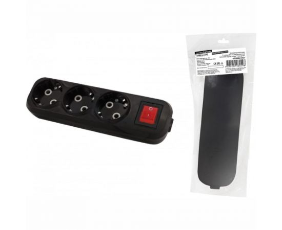 Розеточная колодка TDM 3 гнезда 2П+3 с выключателем 16А 250В черная серии Народная SQ1806-0427 