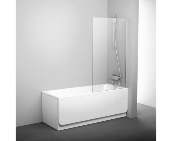 Перегородка (шторка, ширма) на борт ванны неподвижная Ravak PVS1-80 профиль блестящий, прозрачное стекло 79840C00Z1 00000042903 