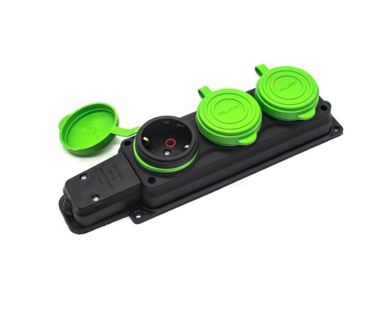 Влагозащищенная штепсельная розетка Alfa на 3 гнезда, каучуковая, IP44 с заземлением 250В, 16А 20103000 G – изображение 2