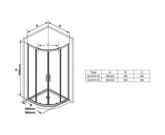 Душевой уголок четверть круга Ravak Blix Slim BLSCP4-80 см, блестящий профиль, прозрачное стекло X3BM40C00Z1 – изображение 3