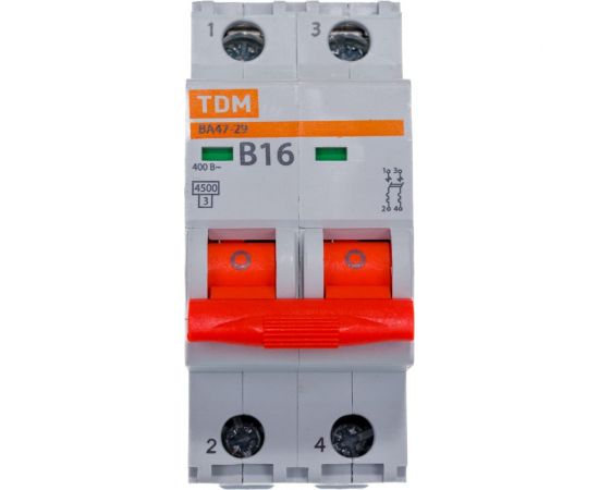 Автоматический выключатель ВА47-29 (2Р; 16 А; 4.5 кА; В) TDM SQ0206-0026 – изображение 3