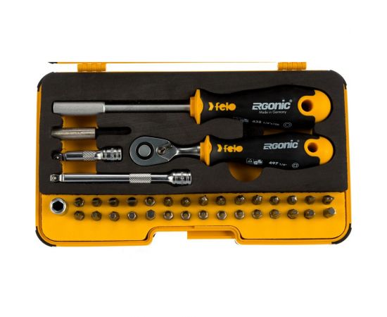 Набор бит Felo ERGONIC SL/HEX/PH/PZ/Tx/SQ/SPANNER/BH/MS с трещоткой и отвертка с держателем бит в кейсе, 36 шт 05783606 