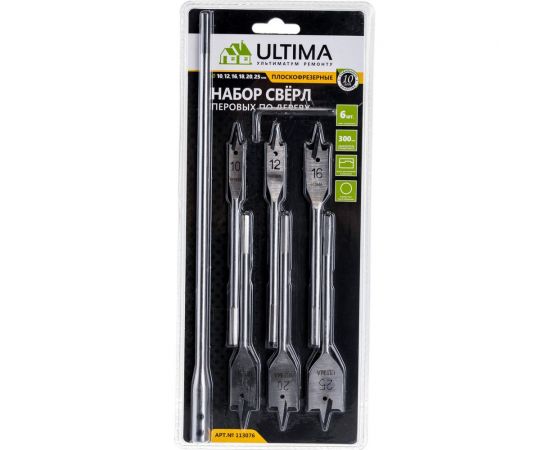 Набор сверл (6 шт; 10-25 мм; удлинитель 300 мм) Ultima 113076 