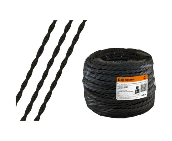 Ретро провод TDM ""Эко"" 2x1,5 витой ГОСТ черный 50м SQ2801-0131 