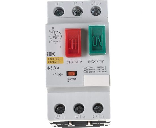 Автоматический выключатель защиты двигателя IEK ПРК 32-6.3, In=6.3A, Ir=4-6.3A, Ue, 660В DMS11-D63 