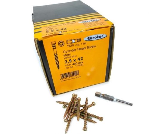 Саморезы Eurotec Cylinder Head Screw 3.9x42 TX10, цилиндр., 400 шт. + бита 111900 