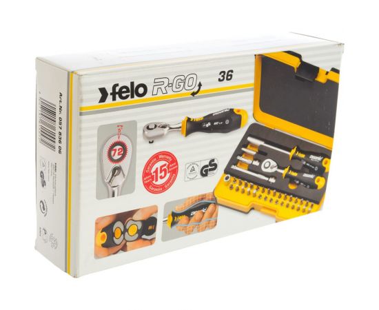 Набор бит Felo ERGONIC SL/HEX/PH/PZ/Tx/SQ/SPANNER/BH/MS с трещоткой и отвертка с держателем бит в кейсе, 36 шт 05783606 – изображение 3