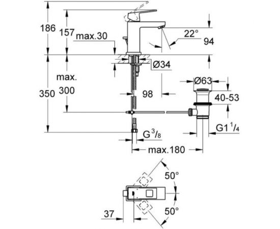 Смеситель для раковины GROHE Eurocube донный клапан 23127000 – изображение 7