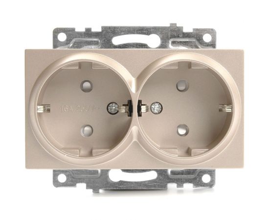 2-местная розетка STEKKER с защитной шторкой механизм с заземлением, 16А, Катрин, GLS16-7114-02, шампань 39598 