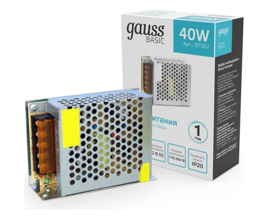 Блок питания Gauss Basic 12V 40W IP20 1/120 BT502 