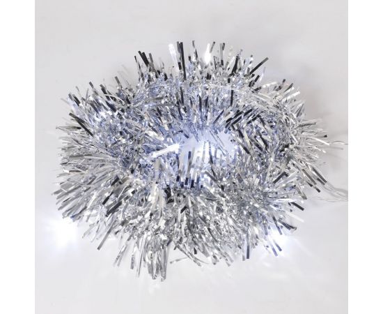 Светодиодная гирлянда NEON-NIGHT Мишура серебряная, 10LED, 1,5м белый свет свечения 2хАА 304-011 