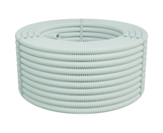 Гофрированная труба Экопласт HFFR легкая, с зондом, без галогена, ПЛЛ диам.16мм ПВ-0(100м) белый 20116HFR-W 