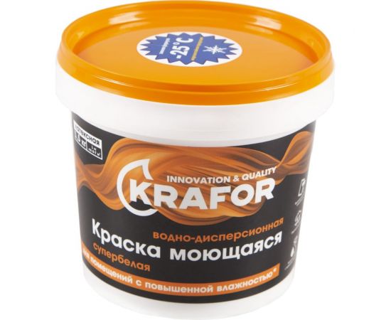 Интерьерная водно-дисперсионная моющаяся латексная краска KRAFOR супербелая 1.5 кг 42164 – изображение 2