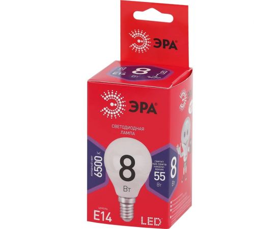Светодиодная лампа ЭРА LED, P45, 8W, 865, E14, R, шар, 8Вт, E14, холодный белый Б0045358 – изображение 4