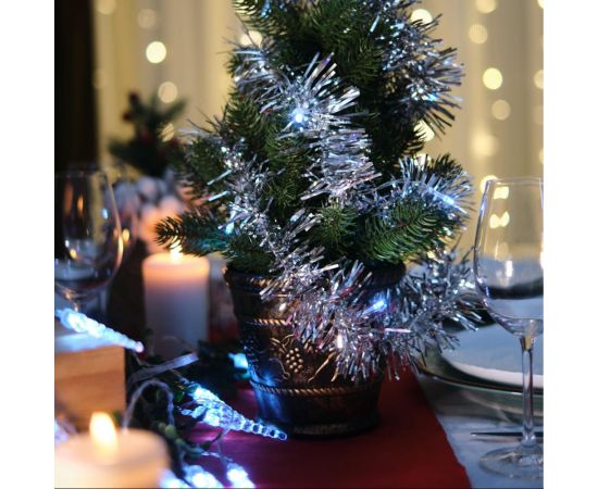 Светодиодная гирлянда NEON-NIGHT Мишура серебряная, 10LED, 1,5м белый свет свечения 2хАА 304-011 – изображение 8