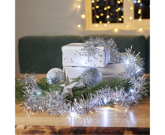 Светодиодная гирлянда NEON-NIGHT Мишура серебряная, 10LED, 1,5м белый свет свечения 2хАА 304-011 – изображение 9