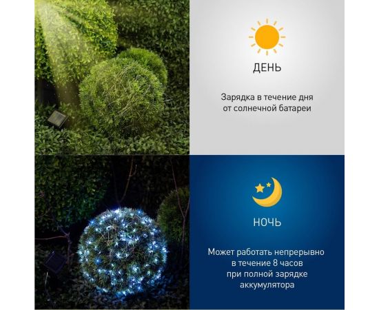 Садовая гирлянда ЭРА Нить на солнечной батарее ERASF22-17 холодный свет, 200 microLED, 21.9 м Б0053368 – изображение 9