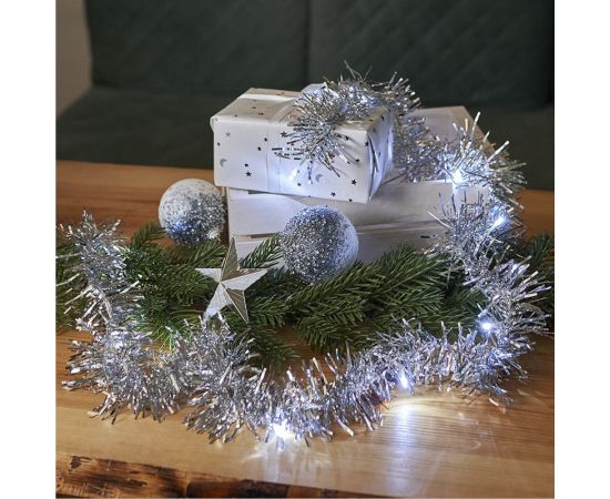 Светодиодная гирлянда NEON-NIGHT Мишура серебряная, 10LED, 1,5м белый свет свечения 2хАА 304-011 – изображение 10