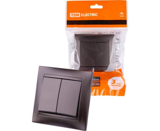 2-клавишный выключатель TDM Лама 10А шоколад SQ1815-0502 