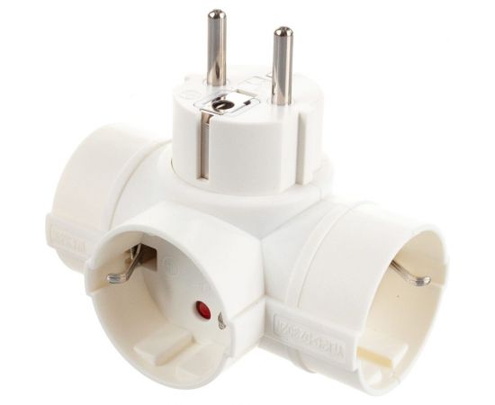 Адаптер T-образный, три гнезда, 16A, с землей, белый Electraline 55040 