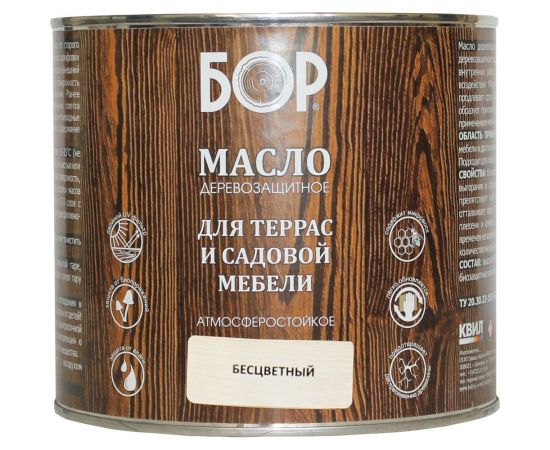 Деревозащитное масло для террас и садовой мебели Бор бесцветное, банка 1,7 кг 4690417061464 