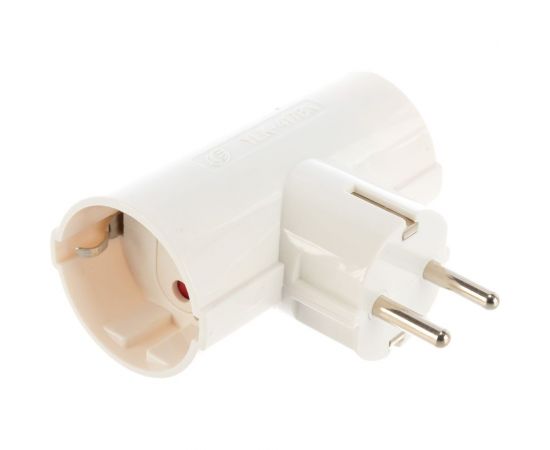 Адаптер Т-образный, два гнезда, 16A, с заземлением, белый Electraline 55071 