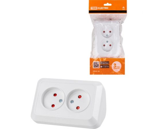 Двойная угловая розетка TDM 2П открытой установки с защитными шторками IP20 250В 10А белая "Ладога" SQ1801-0022 