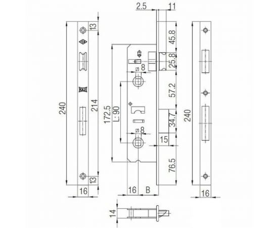 Врезной межкомнатный замок KALE KILIT 269 WC, 90BS20, 23CP, w/o SP, STB 26920000003 – изображение 2