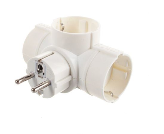 Адаптер T-образный, три гнезда, 16A, с землей, белый Electraline 55040 – изображение 2