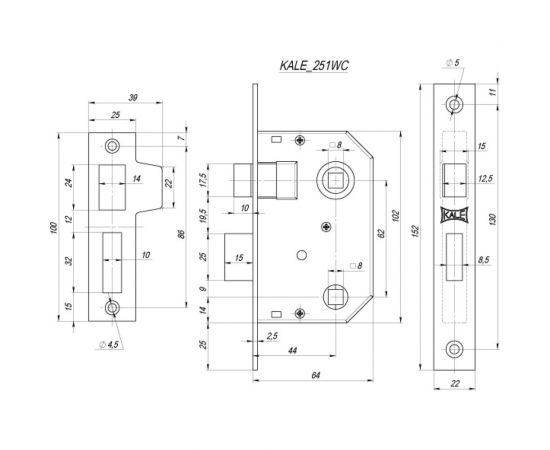 Врезная защелка KALE KILIT 251 WC, 44 мм, латунь 1096 – изображение 2