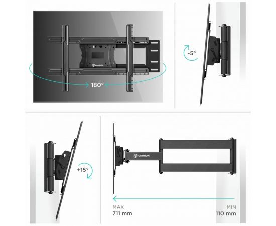 Наклонно-поворотный кронштейн для телевизора 40-75 ONKRON Black M7L – изображение 3