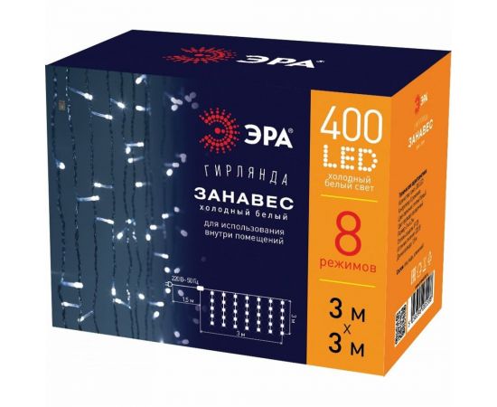 Светодиодная новогодняя гирлянда ЭРА холодный белый, IP20, 220 V ЕNIGW-400W Б0051875 – изображение 3