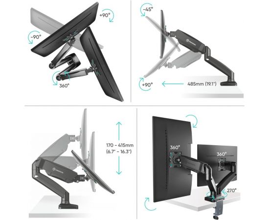 Настольный кронштейн для двух мониторов 13-32 дюймов ONKRON G160 Black G160B – изображение 3