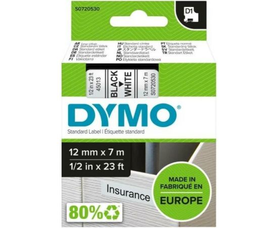 Картридж с лентой Dymo S0720530 12 мм, 7 м, пластик, черный на белой ленте DYMO45013 