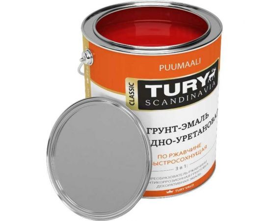 Грунт-эмаль TURY АУ по ржавчине 3 в 1, красная (RAL 3020), 0.9 кг T1-00007188 