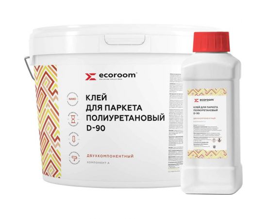 Полиуретановый клей ECOROOM 2К D-90 для паркета, 10 кг, комплект из 2-х частей: А+Б Е-PUКлей -14488 